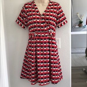 Red patterned midi dress. Asian brand